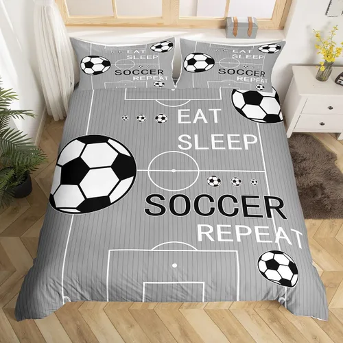 Miniatura 24 de jejeloiu Juego de ropa de cama de fútbol para niños, tamaño individual, juego de funda de edredón de fútbol para niños y niñas, funda de edredón