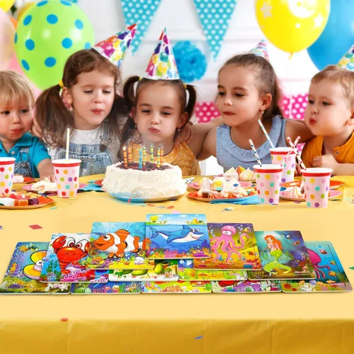 Miniatura 2 de Paquete de 12 rompecabezas de madera fáciles para niños de 4 a 8 años, animales marinos pequeños de verano para niños y niñas, rompecabezas de viaje