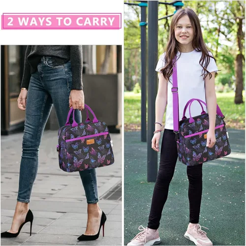 Miniatura 2 de VX VONXURY - Lonchera para mujeres y niñas, bolsa de almuerzo aislada, bonita bolsa de almuerzo con mariposa morada, contenedor de alimentos