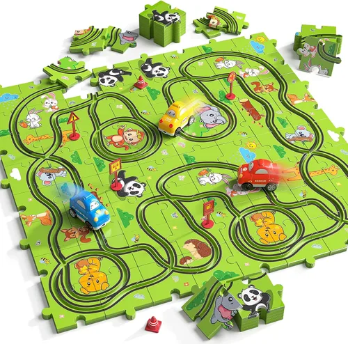 Miniatura 9 de JUKUDAHU Juego de 64 Piezas de Pista de Carreras de Rompecabezas para Niños de 3 4 5 6 Años - Juguetes de Pistas de Rompecabezas para Niños de 3-5