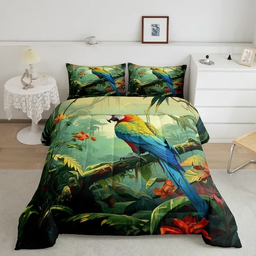 Miniatura 33 de Erosebridal Juego de edredón tamaño individual de animales del bosque, juego de ropa de cama de oso marrón para niños y niñas, edredón de plumón