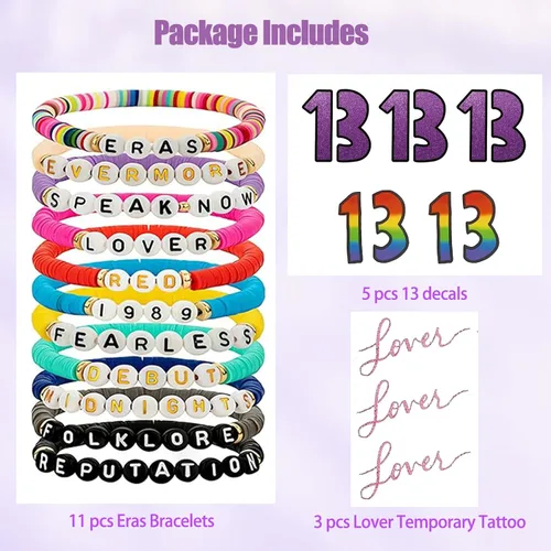 Miniatura 3 de SEICHYGO 11 pulseras inspiradas en Taylor para Swiftie Outfit Jewelry 1989 Fearless Folklore Speak Now Red Evermore con 5 piezas 13 TS y 3 tatuajes