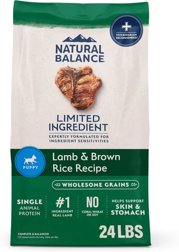 Natural Balance Alimento seco para cachorros de ingredientes limitados con granos saludables, receta de cordero y arroz integral, 24 libras (paquete