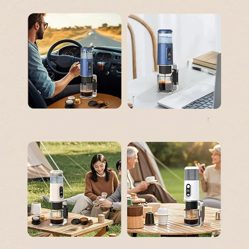 Miniatura 6 de Zunate Cafetera portátil, cafetera de viaje compatible con café molido y cápsulas para viajes, camping, senderismo, pesca, picnic y trabajo (blanco)