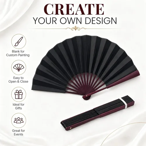 Miniatura 6 de TRENDBOX Ventilador plegable de mano tradicional chino de tela de nailon de 12 pulgadas, ventilador de mano para dibujo artístico, refrescante