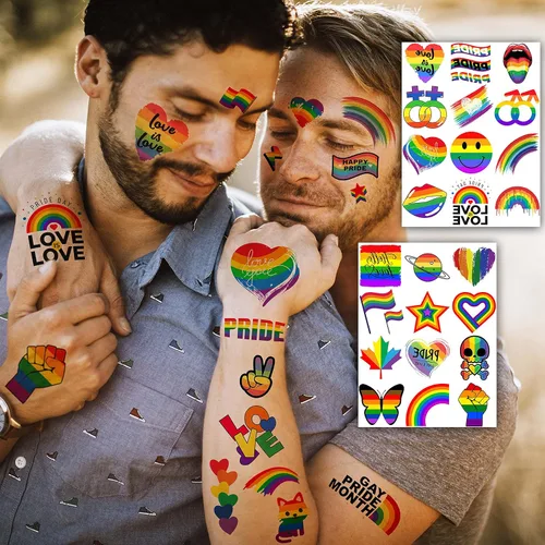 Miniatura 8 de Más de 132 tatuajes temporales de orgullo gay LGBT para mujeres, hombres y adultos, tatuajes temporales de arco iris temporales, calcomanías
