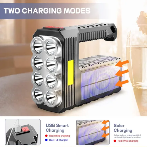 Miniatura 3 de Linterna Solar de 8 LED con Luz Lateral COB, 1000 Lúmenes Linternas Alimentadas por Energía Solar, Linternas de Mano Impermeables con Carga Solar