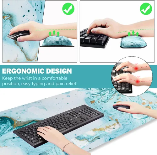 Miniatura 4 de ARTSO Alfombrilla de mouse grande para juegos, reposamuñecas para teclado y soporte para muñeca, borde cosido, base extendida, antideslizante