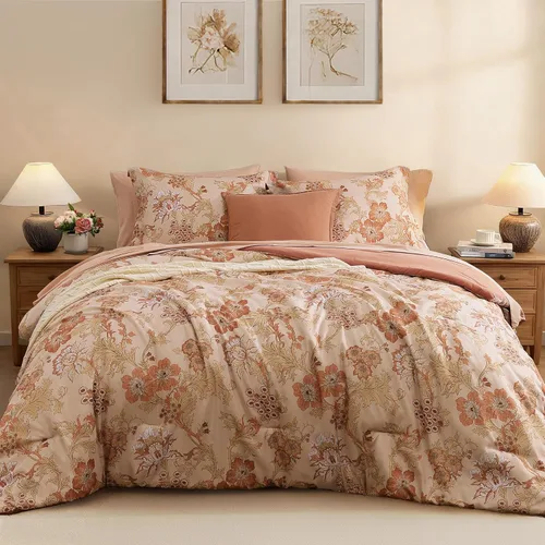 Miniatura 16 de BLOOMHAVEN Juego de edredón tamaño individual XL, juego de ropa de cama de 5 piezas con rosas florales para todas las estaciones, cama en una bolsa