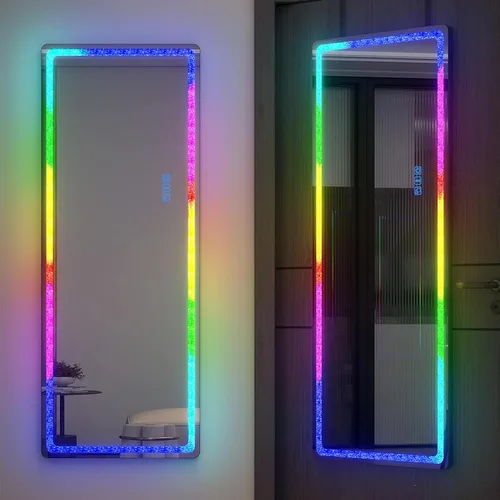Miniatura 12 de Vlsrka Espejo de longitud completa de 47x16 pulgadas con luces RGB, espejo iluminado LED para colgar sobre la puerta, cuerpo completo, iluminación