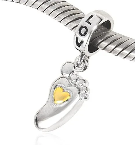 Miniatura 4 de Pies de bebé Dangle 925plata esterlina encanto corazón y amor Encanto Fit bricolaje pulsera & collar