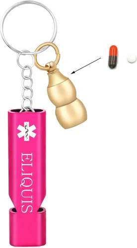 Miniatura 13 de Llavero médico de emergencia con silbato de seguridad fuerte y pastillero, herramienta de alerta EDC para personas mayores, adultos, uso al aire