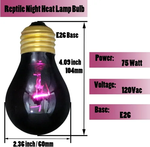 Miniatura 2 de Lámpara de calor de reptil de 75 W, bombilla de calor nocturno simulada naturaleza luz de luna, bombillas moradas, anfibios para foco de luz de sol