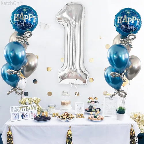 Miniatura 699 de KatchOn, Globo azul del número 1 para el primer cumpleaños, grande, 40 pulgadas, globo azul número 1 para primer cumpleaños, globo azul marino