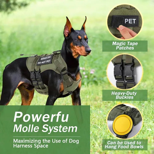Miniatura 3 de Arnés táctico sin tirones para perros grandes, juego de arnés y correa para perro, Molle a prueba de escapes, arnés ajustable para perro de servicio