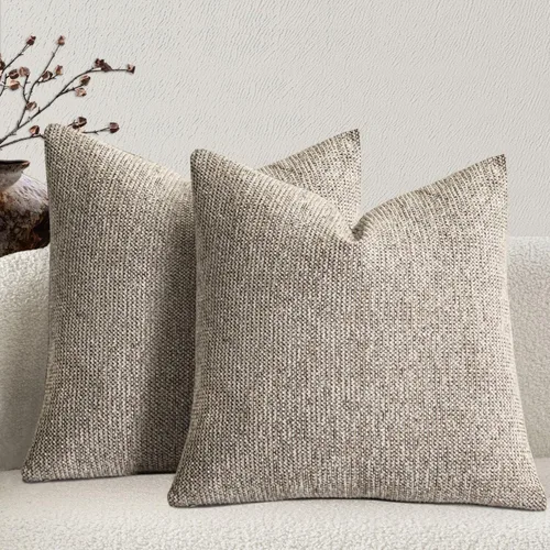 Miniatura 11 de Juego de 2 fundas de almohada decorativas de tela de felpilla con textura para sofá, estilo rústico retro de mediados de siglo, 18 x 18 pulgadas
