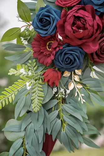 Miniatura 8 de ponatia Flores de Arco de Boda (Paquete de 2), Flores Borgoña y Azul Marino para Decoraciones de Boda, Señales de Bienvenida, Arcos de Boda