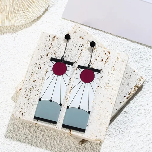 Miniatura 5 de Aretes de plata de ley 925 Tanjiro de anime Demon Slayer Cosplay Tanjiro aretes negros con clip de oreja Kimetsu No Yaiba Hanafuda Halloween