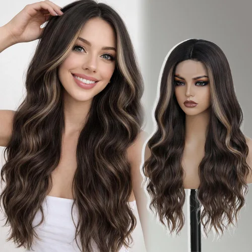 Miniatura 28 de Peluca larga negra ondulada con flequillo para mujer, 26 pulgadas, peluca sintética de aspecto natural de repuesto para uso diario, fiesta, cosplay