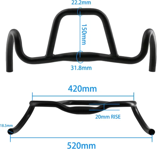 Miniatura 2 de Manillar de Bicicleta de Descenso de Aleación de Aluminio Tubo Redondo Manillar de Gravel 31.8 Diámetro, 420mm-520mm, Altura de Sumidero 20mm