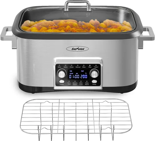Olla de cocción lenta programable 12 en 1 de 8 cuartos, multicocina calentador de alimentos con temporizador digital, control de temperatura, olla