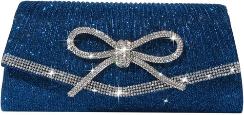 Miniatura 14 de Bolso de mano con lazo brillante para mujer con diamantes de imitación de purpurina para boda, fiesta, graduación, bolsa de noche elegante, caja