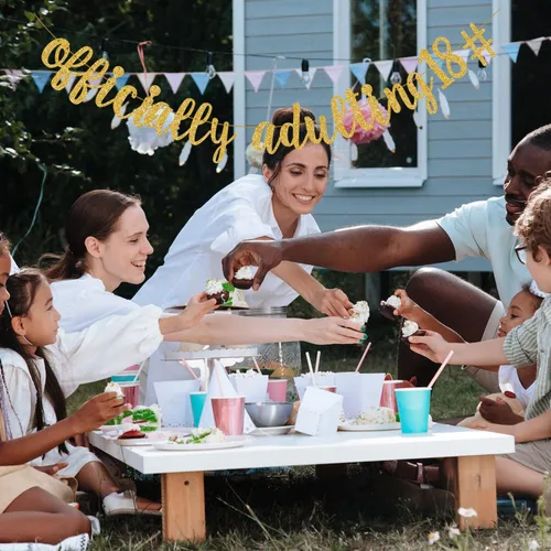 Miniatura 6 de Cartel oficial de 18 años con purpurina dorada para adultos, con texto en inglés "Time to Adult, Happy 18th Birthday", decoraciones de 18 años
