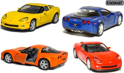 KiNSMART 2007 Corvette Z06 5 pulgadas escala 1:36 5 pulgadas modelo de metal fundido a presión American Muscle Toy Car. Juego de 4