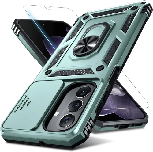 Janmitta Funda compatible con Samsung Galaxy A26 5G, funda integrada para lente de cámara deslizante + protector de pantalla + soporte de anillo de