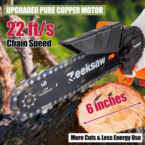Miniatura 4 de ZEEKSAW Mini motosierra inalámbrica de 6 pulgadas, súper motosierra de mano con 2 baterías grandes, mini motosierra eléctrica alimentada por