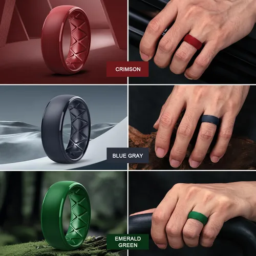 Miniatura 85 de Egnaro Anillos de boda de silicona para hombre: 1/4/6/7 Multipack de anillos de boda de goma con arco interior Diseño ergonómico transpirable