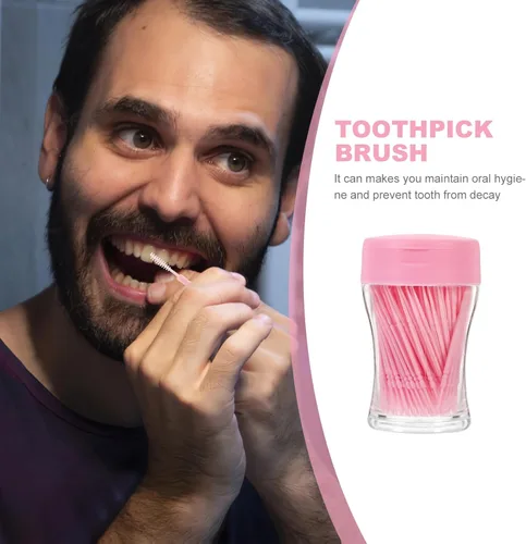 Miniatura 7 de 200pcs palillos de dientes de doble cabeza de plástico suave cuidado bucal interdental hilo limpiadores cepillos frenos, palillos de dientes (rosa)