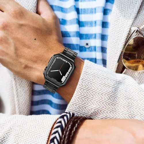 Miniatura 4 de Paquete de 2 correas diseñadas para Apple Watch, correa de pulsera para i-Watch Series 9 8 7 6 5 4 3 2 1 SE, cadena de metal de acero inoxidable
