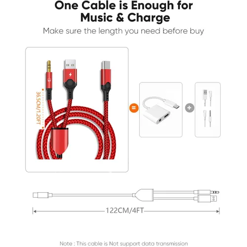 Miniatura 8 de Cable USB C a 3.5mm Aux con Cargador, Cable Estéreo Aux USB C a 3.5mm de 2 en 1 para Coche con Carga PD de 18W Compatible con iPhone 17/16/16e/15