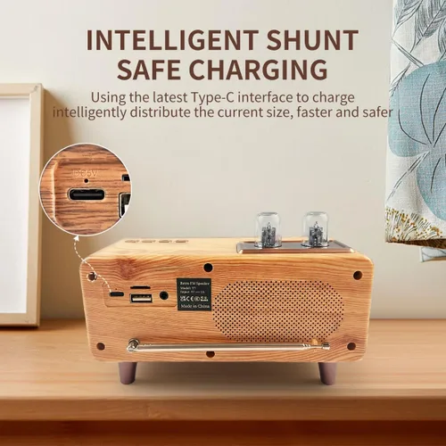 Miniatura 5 de CYBORIS Altavoz Bluetooth retro, radio vintage de madera natural Rotary FM Radio FM 20W altavoces duales estéreo, con disco U, tarjeta TF/función