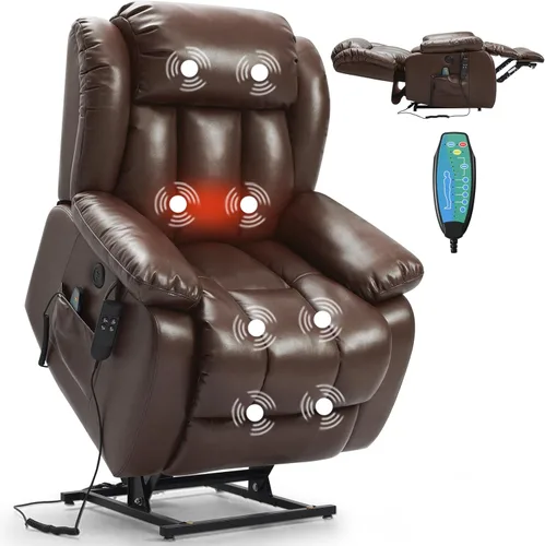 Miniatura 15 de PARKOL Silla reclinable eléctrica para ancianos y personas mayores, sillón reclinable eléctrico de cuero transpirable con masaje por vibración