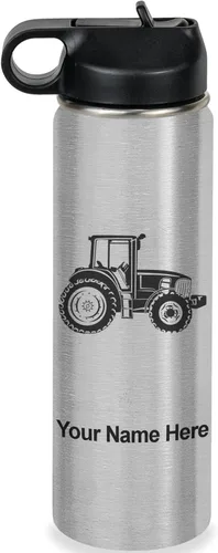 Miniatura 54 de LaserGram Botella de agua personalizada, tractor agrícola, acero inoxidable de doble pared aislada al vacío con popote superior, regalo grabado