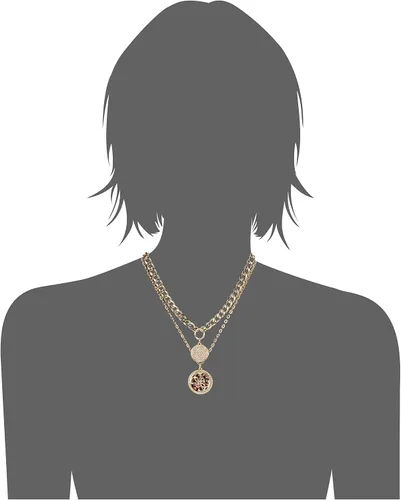 Miniatura 3 de GUESS Juego de collar con colgante de moneda de doble capa en tono dorado, Metal, Cristal
