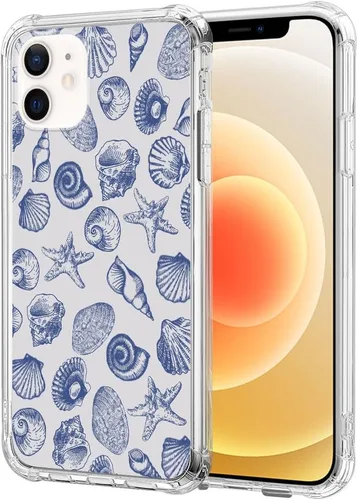 Miniatura 2 de DAIZAG Funda compatible con iPhone 12 Mini, bonita funda de teléfono azul con conchas marinas para niñas y mujeres, funda transparente de cuatro