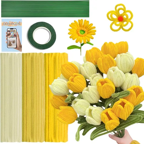 Miniatura 10 de URSDIART 311 piezas de limpiapipas azules para manualidades - Kit de fabricación de flores de tallos de felpilla, alambre grueso y esponjoso