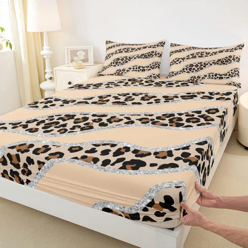 Miniatura 8 de Erosebridal Sábanas de cama de guepardo, sábana bajera con estampado de leopardo, tamaño individual, sábanas de rayas marrones, funda de cama