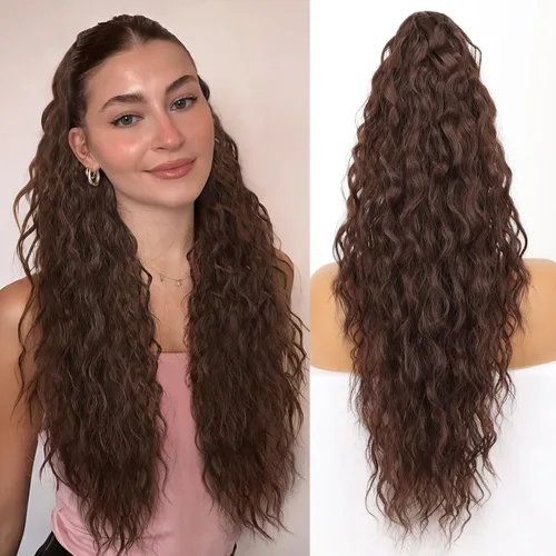 Miniatura 50 de ORSUNCER Extensión de cola de caballo de 18" con pinza rizada, cola de caballo esponjosa, extensiones de pelo sintético de aspecto natural para mujer
