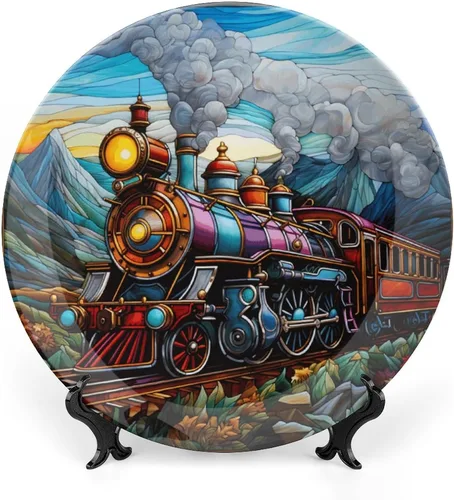 Miniatura 30 de Platos decorativos, placa de cerámica con estampado de globos de aire caliente, plato de cena tambaleante con soporte de exhibición, decoración