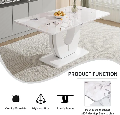 Miniatura 4 de JUFU Mesa de comedor de mármol sintético de 63 pulgadas para 4-6 personas, moderna mesa rectangular de cocina y comedor, mesa de MDF de aspecto