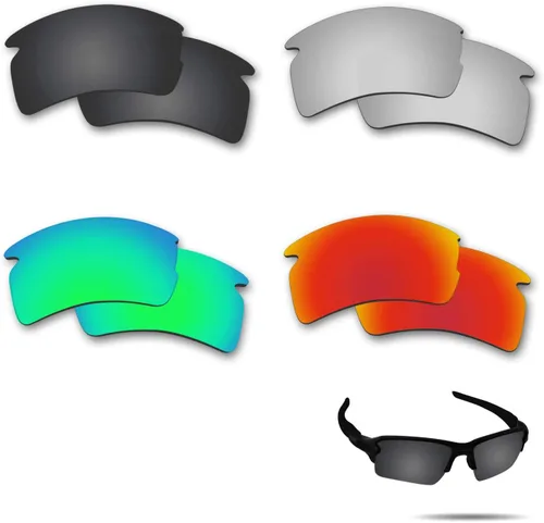 Lentes de repuesto polarizadas antiagua salada para gafas de sol Oakley Flak 2.0 (ajuste asiático), paquete de 2 pares, Negro y plateado y verde y