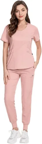 niaahinn Conjunto de ropa quirúrgica para mujer, uniformes de enfermería de colores sólidos, cuello en V, camiseta médica clásica y pantalones