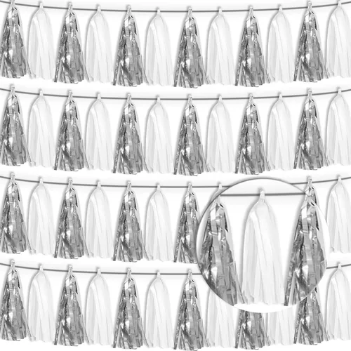 Miniatura 24 de Guirnalda de flecos de papel de aluminio metálico 4P con borlas de oropel, telón de fondo para flotadores de desfile, decoraciones de graduación