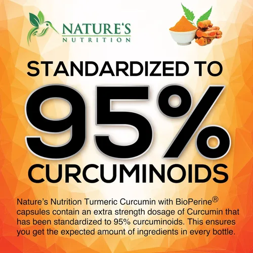 Miniatura 3 de Nature's Nutrition Cúrcuma, Curcumina máxima potencia, 95% curcuminoides, 0.064 onzas con extracto de pimienta negra para una mejor absorción