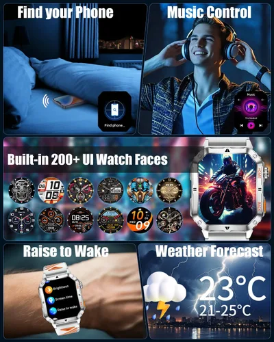 Miniatura 9 de Military Smarty Watch for Men, 2.01" Smartwatch with 1200mAh Battery, Flashlight, Answer/Make Calls, Heart Rate/Sleep Monitor 100+ Sport Modes