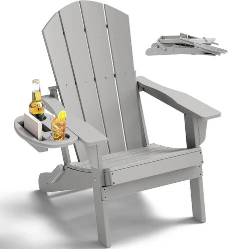 Miniatura 76 de NAVINE Juego de 2 sillas Adirondack plegables de polietileno de alta densidad con portavasos multifuncional, resistente a la intemperie, para Blanco